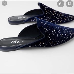 Zara constellation mules navy velvet size 40